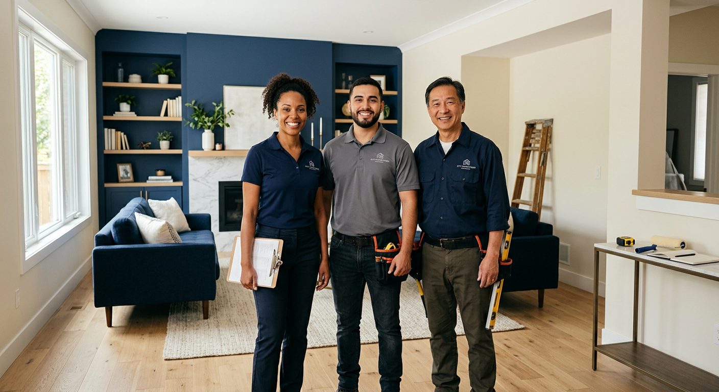 The Nova House Group team together in a finished interior