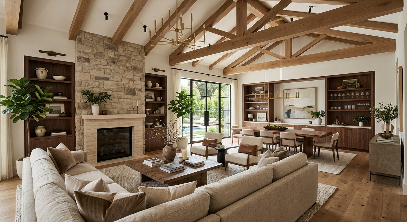 Elegant open plan interior design with custom millwork